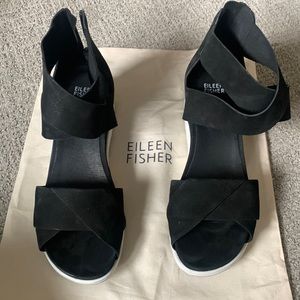 Eileen Fisher Black suede sandals. Worn once.